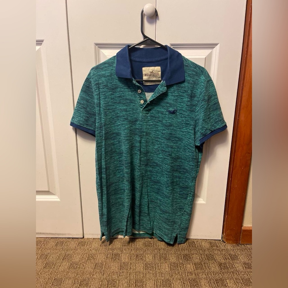 Hollister Men's Teal Heather Polo with Navy Trim